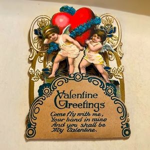 Antique 100 year old antique pop up sweet valentine card 3D die cut Germany RARE